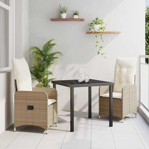 vidaXL Garten Essgruppe 3 pcs Beige Poly-Rattan 3379653