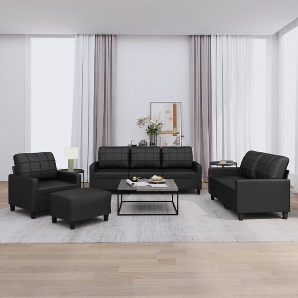 vidaXL 4-tlg. Sofagarnitur mit Kissen Schwarz Kunstleder 3201343