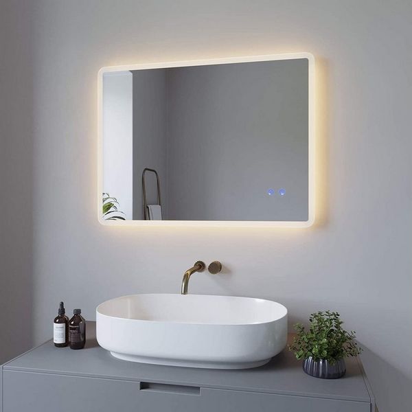 AQUABATOS LED-Lichtspiegel Badspiegel antibeschlag Badezimmerspiegel mit Beleuchtung Led Spiegel, Touch 80x60cm Kaltweiß Neutralweiß Warmweiß Ecken abgerundet