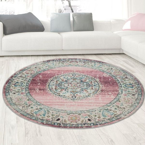Carpetia Outdoorteppich In- und Outdoor, rund, Höhe: 5 mm, mit orientalischem Vintage-Ornamentmuster