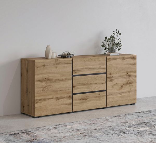 OTTO home Sideboard Cross, Breite 150 cm, moderne grifflose Kommode, 2Türen/3 Schubkästen, Schubladenkommode mit viel Stauraum, Einlegeböden verstellbar