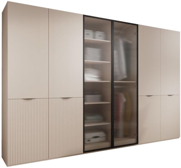 Compleo Kleiderschrank 6-Türen, gerifflete Front, geräumig und funktional, Breite: 303 cm