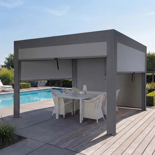 Mendler 'HWC-L46' Pergola, Regenrinne sturmfest, Aluminium anthrazit, 3x4 m