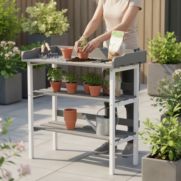 Pflanztisch Holztisch Gartentisch Gärtnertisch Tisch Gewächshaus Garten Gartenarbeitstisch Beistelltisch Pflanzregal Gewächshaus