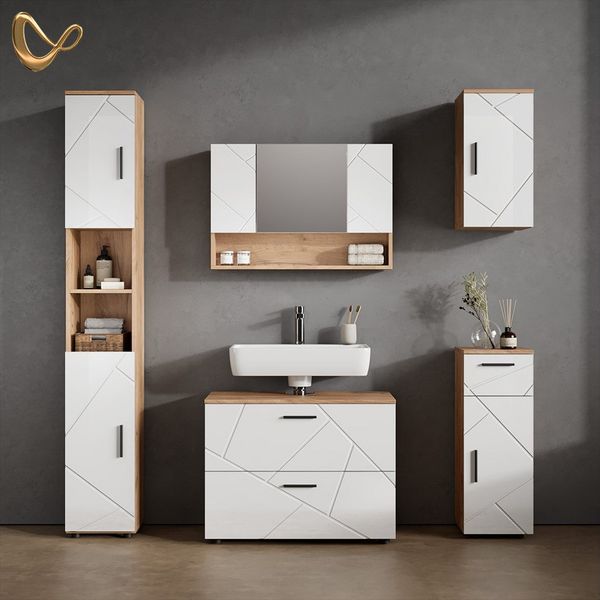 Livinity® Hängeschrank Ronco, Weiß Hochglanz/Goldkraft Eiche/Goldkraft Eiche, 30x59 cm. (1-St)