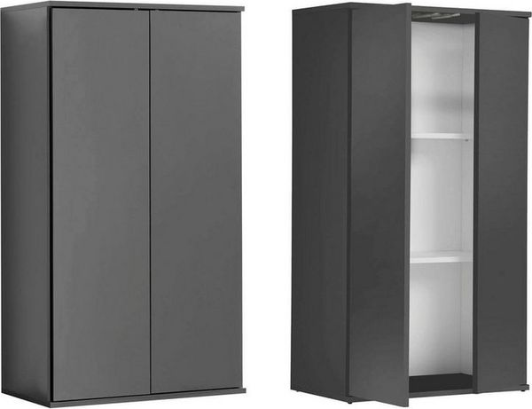 mokebo® Mehrzweckschrank 60 cm Breite mit Einlegeböden 'Der Schlanke', schmaler Schrank in Grau BZW. Schwarz Matt aus Holz, grifflose Öffnung, funktionaler Aktenschrank | Anthrazit