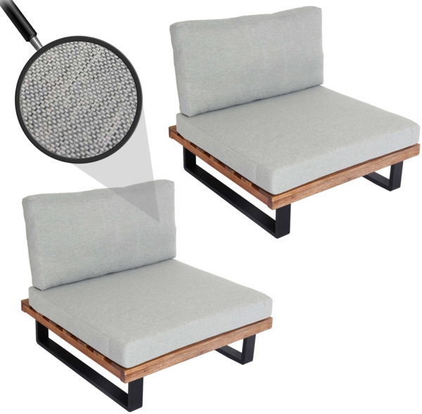 2er-Set Lounge-Sessel HWC-H54, Garten-Sessel, Spun Poly Akazie Holz FSC-zertifiziert Alu ~ hellbraun, Polster hellgrau