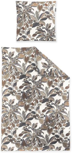 Irisette Wave Mako-Satin Bettwäsche 155x220 Blätter Blüten grau braun beige 8528-11