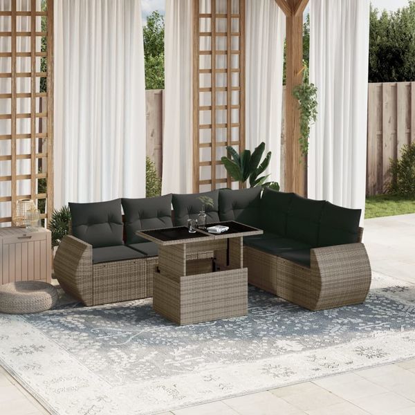 vidaXL 7-tlg. Garten-Sofagarnitur mit Kissen Grau Poly Rattan 3268560