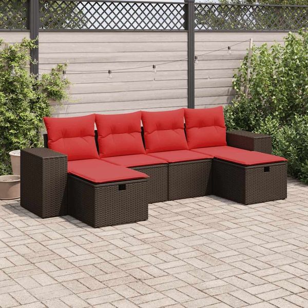 vidaXL 6-tlg. Garten-Sofagarnitur mit Kissen Braun Poly Rattan 3325730
