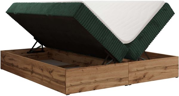 Polsterbett mit Bettkasten, Boxspringbett ohne Kopfteil WOOD ZERO, 7-Zonen Multipocket-Matratze und Topper, modernes Bett für Schlafzimmer - Dunkelgrün Cordstoff - 140 x 200 cm - H3 Bild 5
