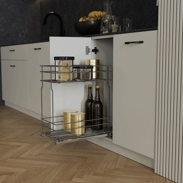 Prima-Online Unterschrank Unterschrankauszug Anthrazit Schrankauszug Bodenschiene 15- 60cm
