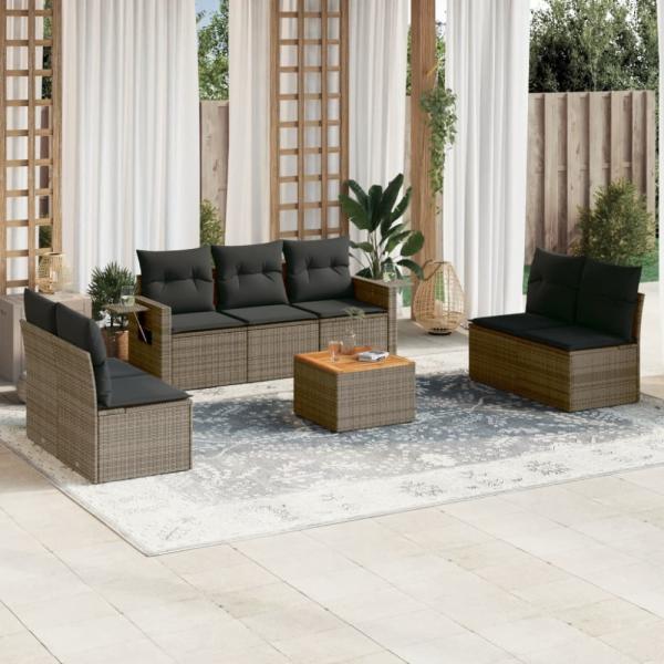 vidaXL 8-tlg. Garten-Sofagarnitur mit Kissen Grau Poly Rattan 3224520