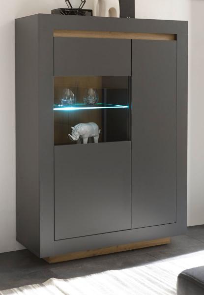 Vitrine Rooky in anthrazit und Eiche Wotan 96 x 136 cm