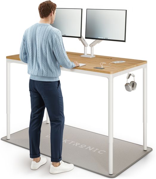 Desktronic Elektrisch höhenverstellbarer Schreibtisch HomeMax 160x80cm Weiß/Massives Eichenholz mit Memory-Funktion, Anti-Kollisions Technologie, USB-A und USB-C-Ladeanschlüssen