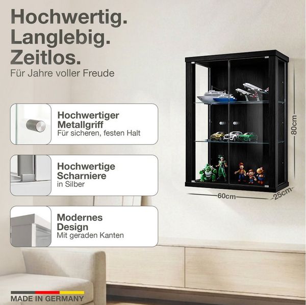 K-Möbel Hängevitrine C1012 (Glasvitrine (80x60x25 cm) mit 2 Glastüren) Glasvitrine hängend