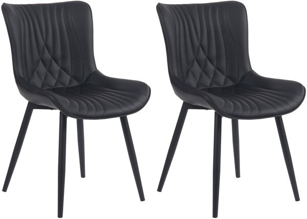 2er Set Stühle KELCE Kunstleder - 80,5x50x62cm, schwarz, Kunstleder Metall Gestell Stühle Esszimmerstühle Stuhl Esszimmer Esstisch Stühle Küchenstuhl