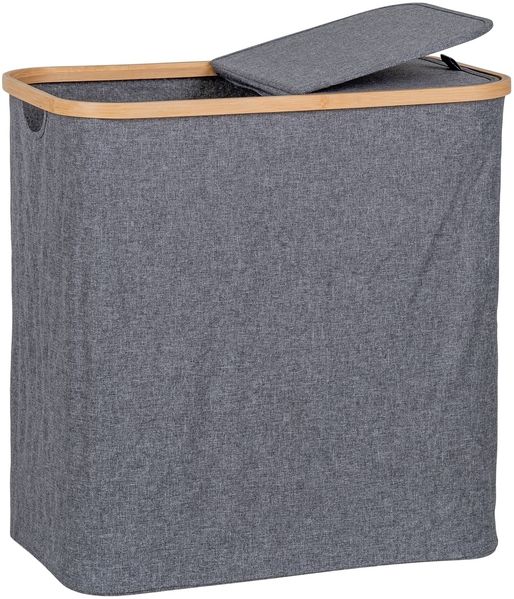 Wäschekorb >Noto< in Dunkelgrau, Bambus, Polyester - 54x54x33cm (BxHxT)