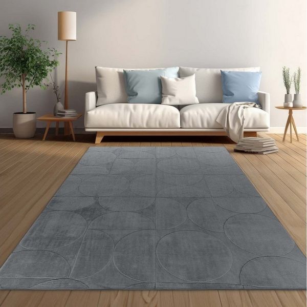 TaraCarpet Teppich Taipe-Rotatoria Hasenfell extra weich Hoch-Tief-Struktur, rechteckig, Höhe: 13 mm, Hasenfell Kreise anthrazit Wohnzimmer Schlafzimmer Esszimmer 60X110