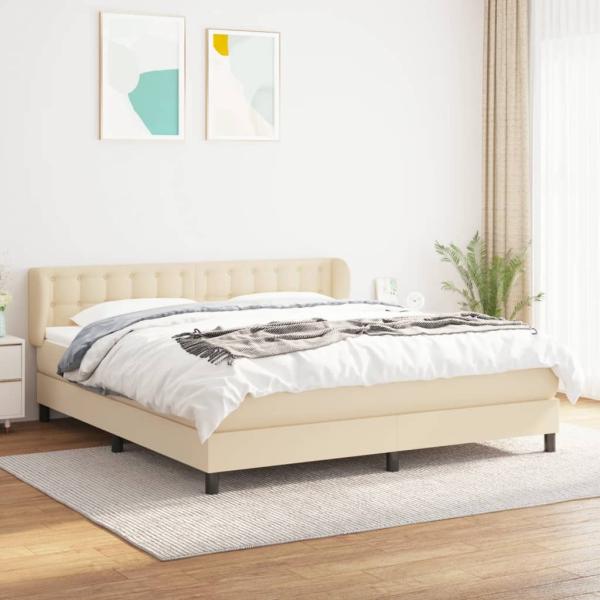 vidaXL Boxspringbett mit Matratze Creme 180x200 cm Stoff 3126586