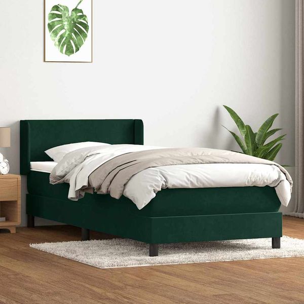 vidaXL Boxspringbett mit Matratze Dunkelgrün 80x220 cm Samt 3317970