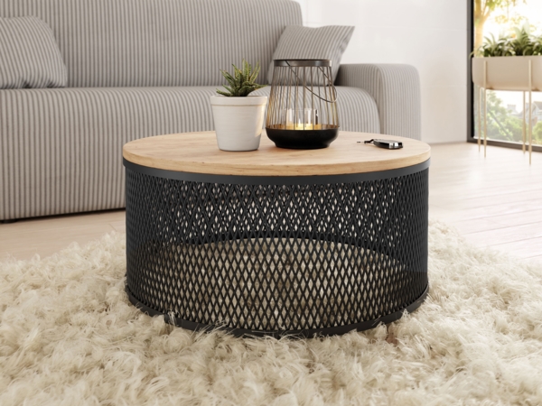 Couchtisch Karkor, Beine aus Stahl (Farbe: Schwarz / Eiche Craft Gold)