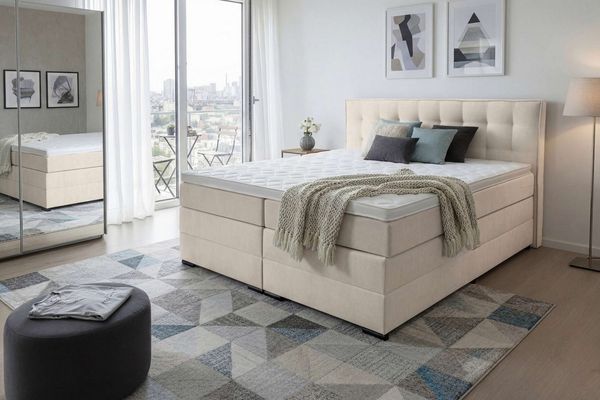 Home affaire Boxspringbett Köln, Doppelbett, Polsterbett, Federkernbett, Komforbett, 160, 180 cm, inkl. Topper, zwei Bettkästen, Taschen-Federkernmatratze, Härtegrad 3