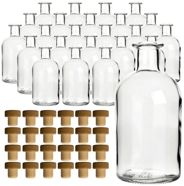 gouveo Trinkflasche Glasflaschen 250 ml Apotheker mit Korken - Leere Likörflasche 0,25 l, 24er Set, Transparent, HGK