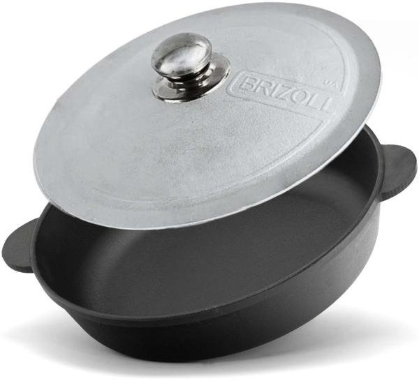 Ø28cm Gusseisenpfanne mit Aluminiumdeckel Bräter Schmortopf aus Gusseisen zwei Griffe Servierpfanne