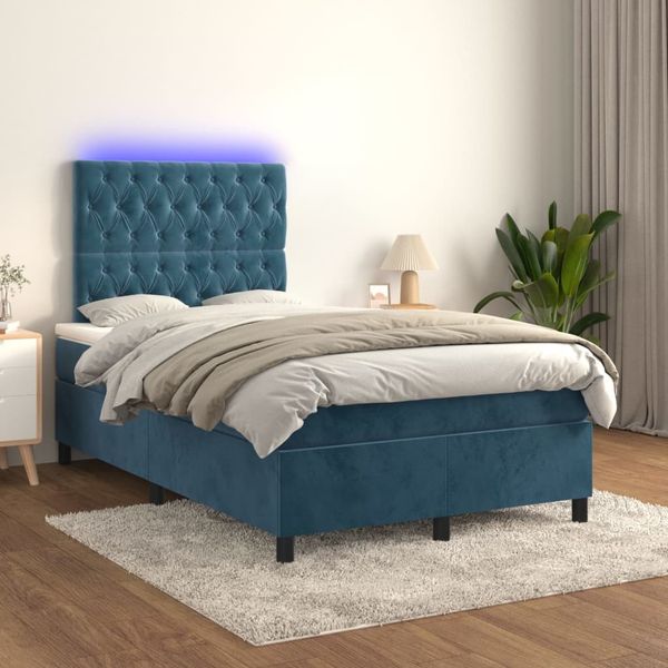 vidaXL Polsterbett mit Matratze & LED Dunkelblau 120x200 cm Samt
