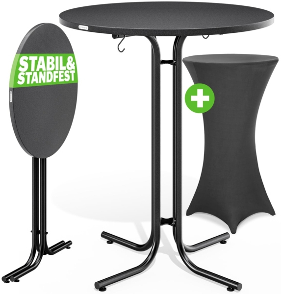 CASARIA® Stehtisch klappbar mit Husse 80cm Rund Bistrotisch grau