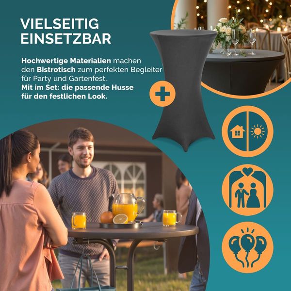 CASARIA® Stehtisch klappbar mit Husse 80cm Rund Bistrotisch grau