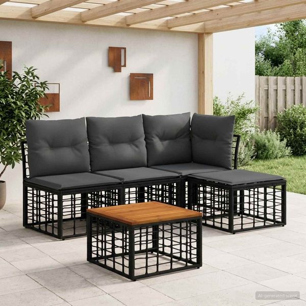 vidaXL Outdoor-Sofagarnitur 5 pcs Schwarz und Dunkelgrau Polyester 3437449