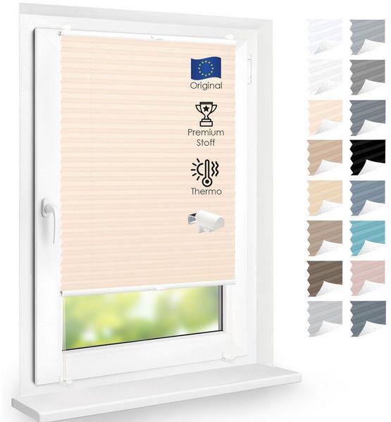 DomDeco Plissee Premium Thermo Plissee ohne Bohren, Sichtschutz, lichtdurchlässig, blickdicht, Klemmfix, Thermo-Wärmeschutz, verdunkelnd, blickdicht, Stufenlos