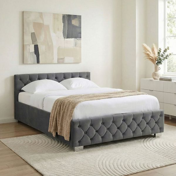 IDIMEX Polsterbett NURI, Bett 160x200 cm mit Bettkasten für Stauraum Samtbezug Dunkelgrau