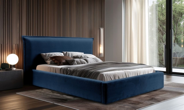 Polsterbett Doppelbett Bett AMADA 180x200cm in Stoff Pop Blau