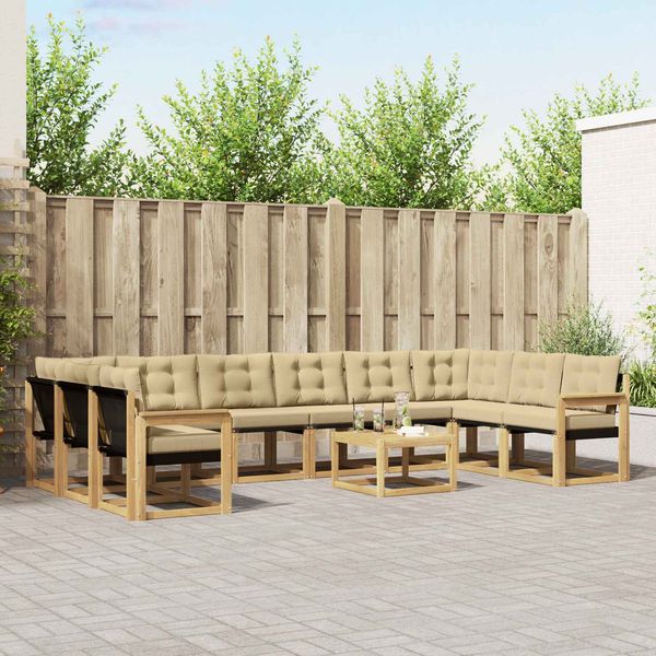 vidaXL Outdoor-Sofagarnitur mit Kissen 11 pcs Weiß und Beige 3389927