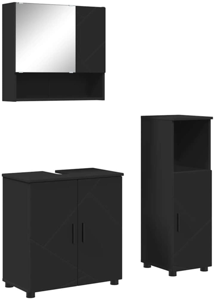 vidaXL Badezimmermöbel-Set 3 pcs Schwarz Holzwerkstoff & Metall 3392944