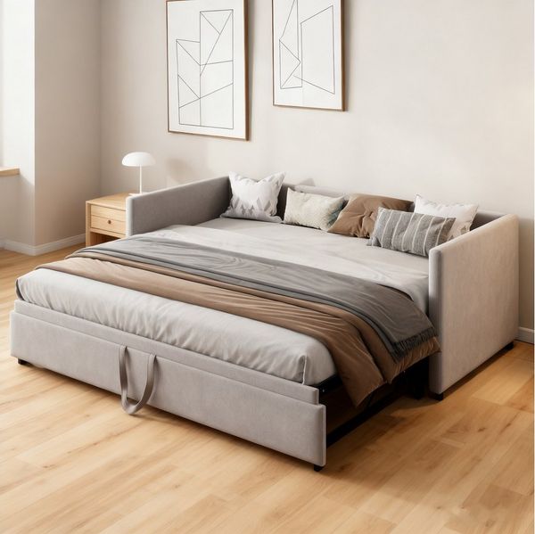 Simurq Daybett Schlafsofa 90/180x200 cm, Ausziehbett, Tagesbett, Mit Unterbett, Lattenrost, Samt, Gästebett, Platzsparend