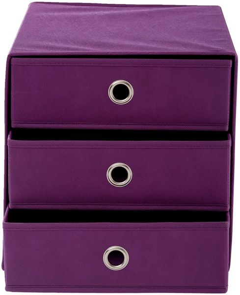 Carryhome 'CUBUS' Regalbox mit 3 Schubladen, Stoff brombeer, 32 x 32 x 31.5 cm, mit Griffloch