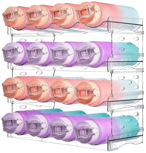 HEYHIPPO Flaschenregal Stapelfähiges 4-stöckiges Acryl-Flaschenregal für Küche,Kühlschrank, Abnehmbares Weinflaschen-Lagerregal, Wasserglas-Organizer 28×20×37cm