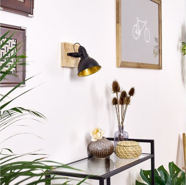 hofstein Wandleuchte »Arazane« Wandlampe aus Metall in schwarz-gold und Holz, ohne Leuchtmittel, E14, Innenwandleuchte, der Leuchtenkopf ist dreh-/schwenkbar