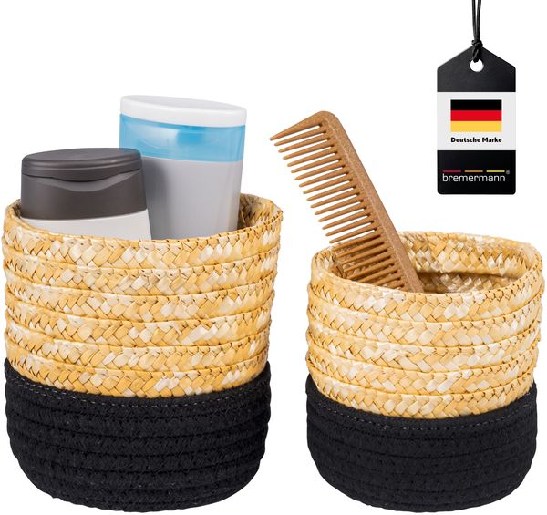 Aufbewahrungskörbe 2er Set, Baumwolle/Strohgeflecht Ø 12,5 und Ø 14,5 cm, schwarz