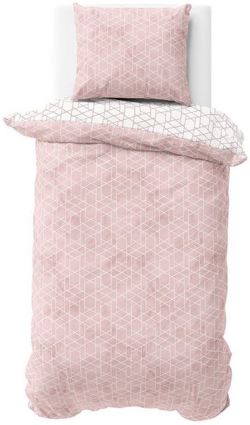 Visaggio Bettwäsche 100% Baumwolle Bettbezug Set in 6 Größen fein gewebt, Renforcé, 2 teilig, modernes Rauten Design in Rosa Weiß