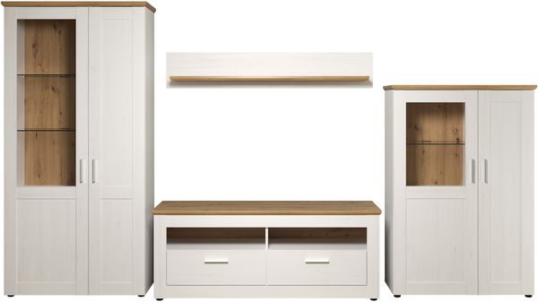 Wohnwand 4-teilig Shade in Andersen Pinie weiß und Eiche Artisan Landhaus 368 x 194 cm