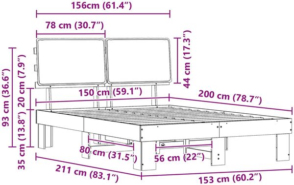 vidaXL Bettgestell mit gepolstertem Kopfteil Dunkelgrau 150 x 200 cm 877270 Bild 11