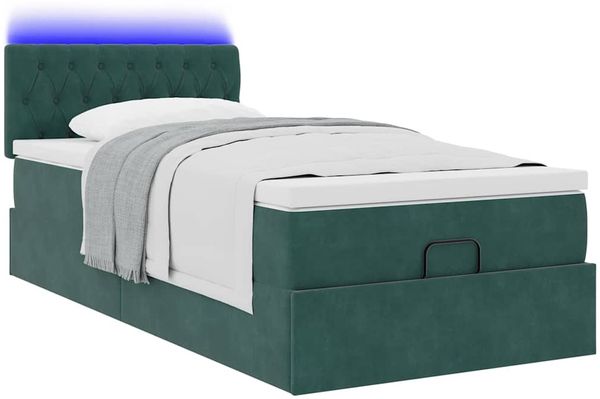 vidaXL Ottoman-Bett mit Matratze & LEDs Dunkelgrün 90x190 cm Samt 3312665 Bild 3