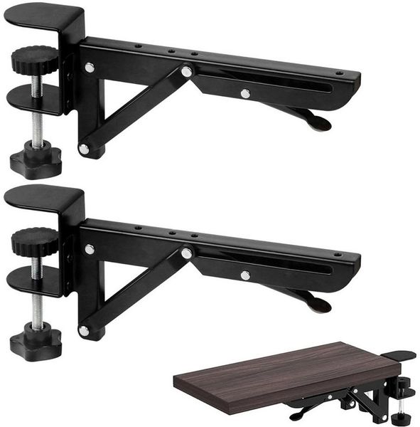 QUBEBU Schreibtischaufsatz 2 Stück Tischverlängerung, Klappscharnier, Tastaturauszug Ohne Bohren, (Faltenbar Schreibtisch Erweiterung, Edelstahl Tastaturablage Halterung, 2-St, Abnehmbare Klapphalterung für 1 bis 8.2 cm Dicke Schreibtische), Einfach mo...