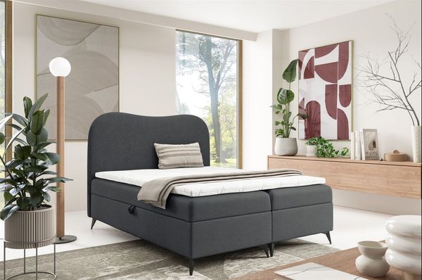 Boxspringbett Schlafzimmerbett BLAIR PREMIUM 120x220cm Stoff Now or Never Dunkelgrau