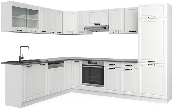Eckküche R-Line Weiß Landhaus/Weiß 287 x 60 cm , AP Anthrazit Vicco